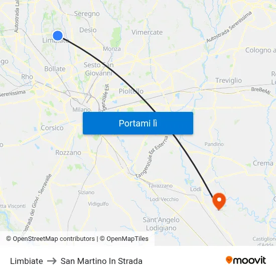 Limbiate to San Martino In Strada map