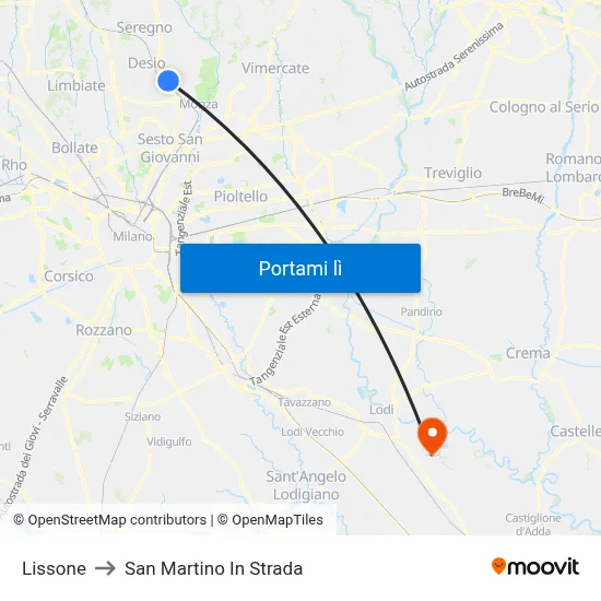 Lissone to San Martino In Strada map