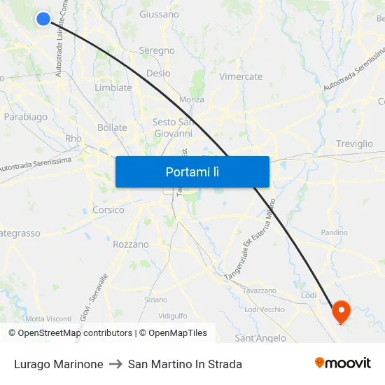Lurago Marinone to San Martino In Strada map