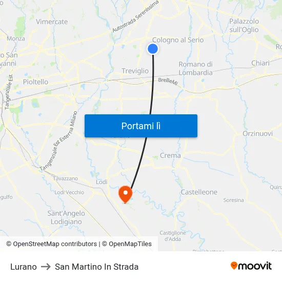 Lurano to San Martino In Strada map