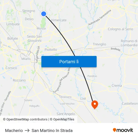 Macherio to San Martino In Strada map