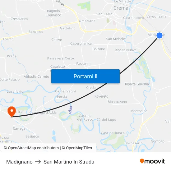 Madignano to San Martino In Strada map