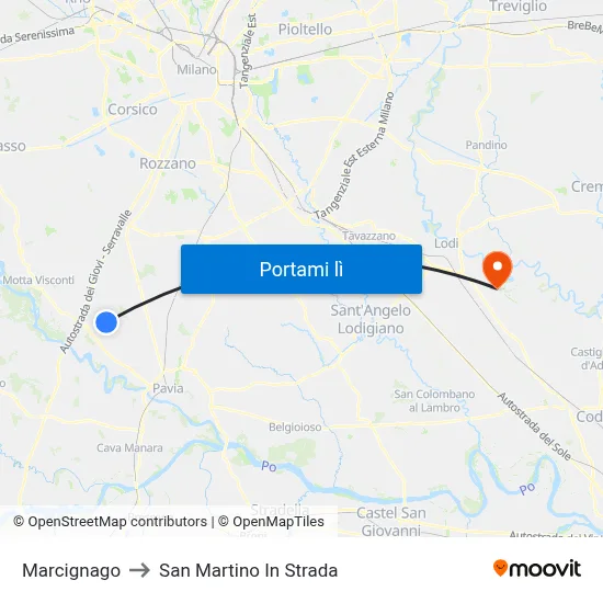 Marcignago to San Martino In Strada map