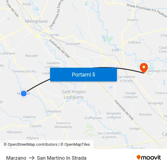Marzano to San Martino In Strada map