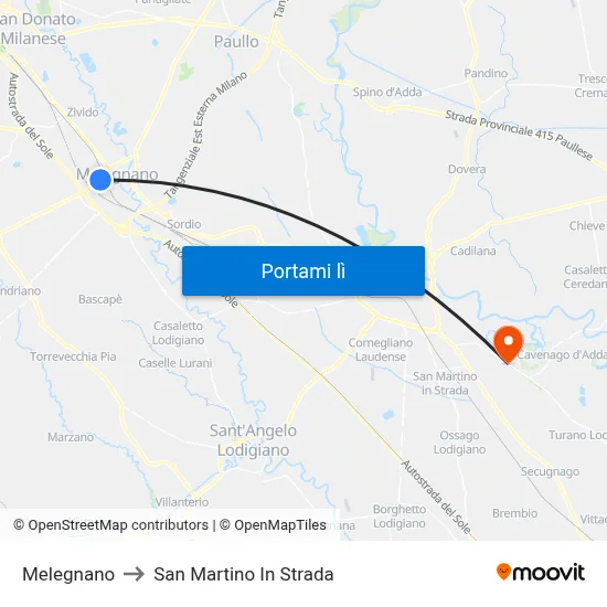 Melegnano to San Martino In Strada map