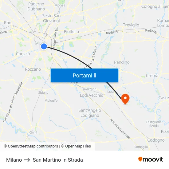 Milano to San Martino In Strada map