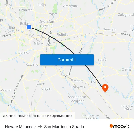 Novate Milanese to San Martino In Strada map