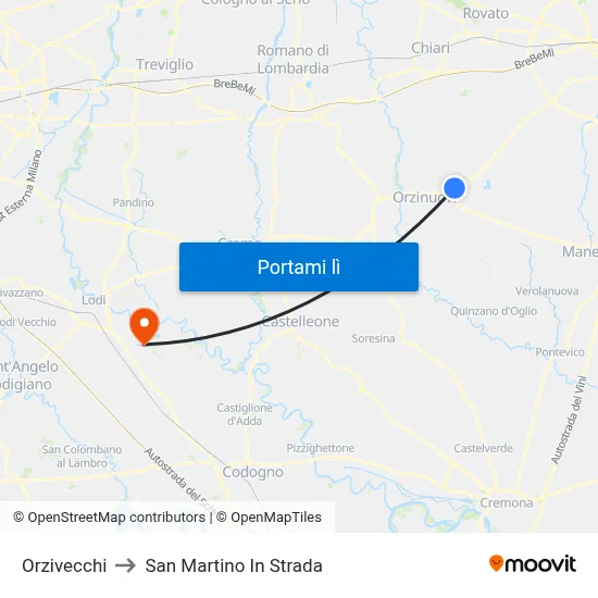 Orzivecchi to San Martino In Strada map