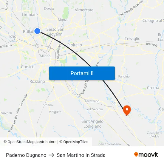 Paderno Dugnano to San Martino In Strada map