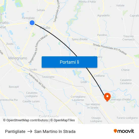 Pantigliate to San Martino In Strada map