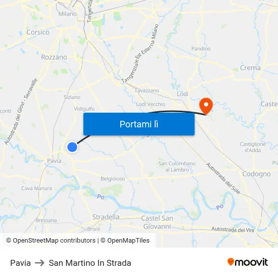 Pavia to San Martino In Strada map