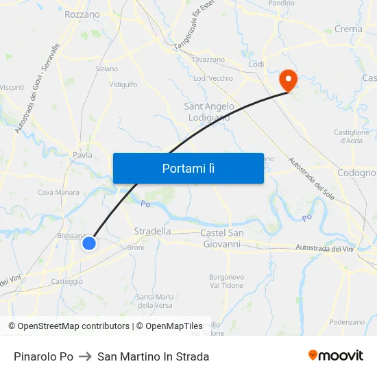 Pinarolo Po to San Martino In Strada map