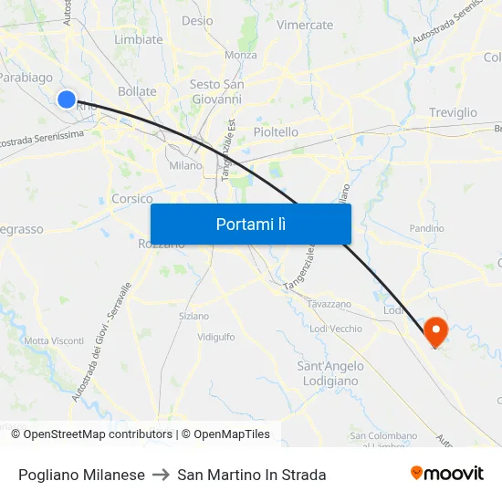 Pogliano Milanese to San Martino In Strada map