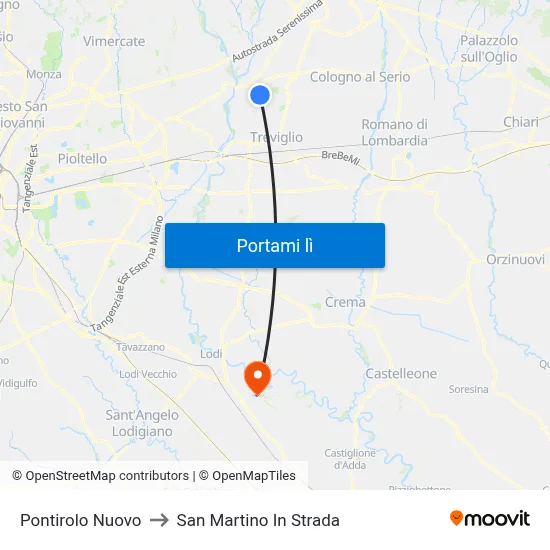 Pontirolo Nuovo to San Martino In Strada map