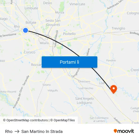Rho to San Martino In Strada map