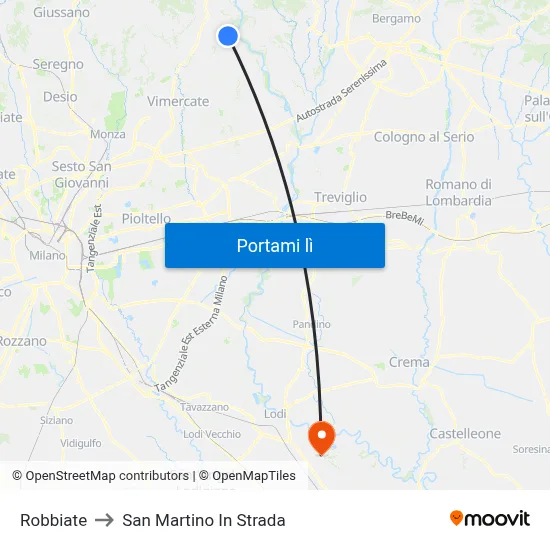 Robbiate to San Martino In Strada map
