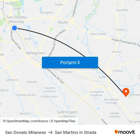 San Donato Milanese to San Martino In Strada map