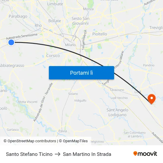 Santo Stefano Ticino to San Martino In Strada map
