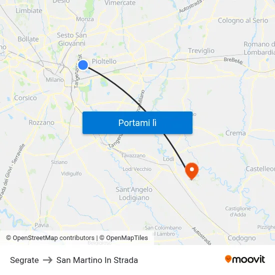 Segrate to San Martino In Strada map
