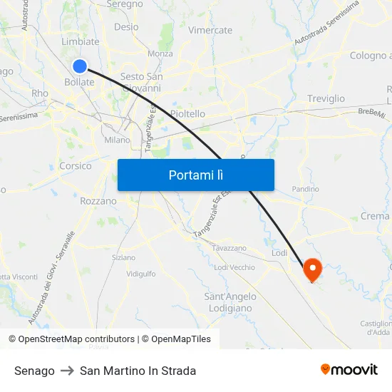 Senago to San Martino In Strada map