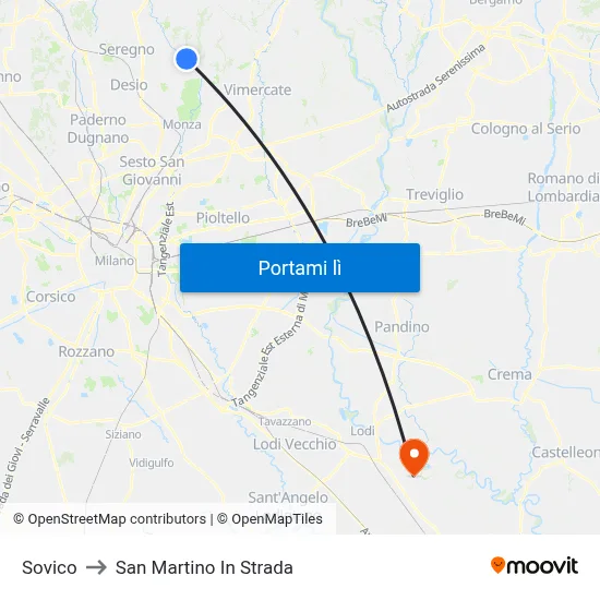Sovico to San Martino In Strada map