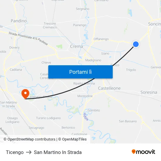 Ticengo to San Martino In Strada map