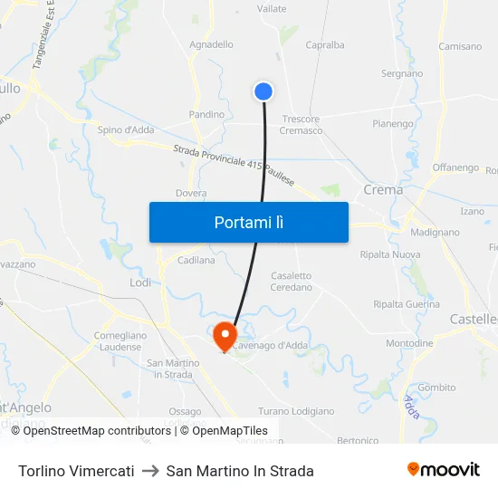Torlino Vimercati to San Martino In Strada map