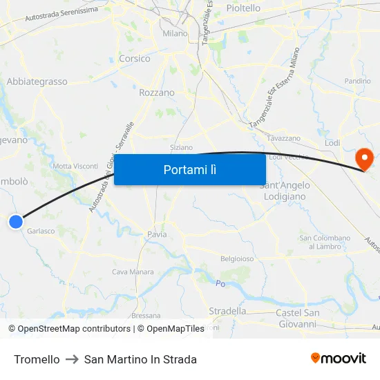 Tromello to San Martino In Strada map