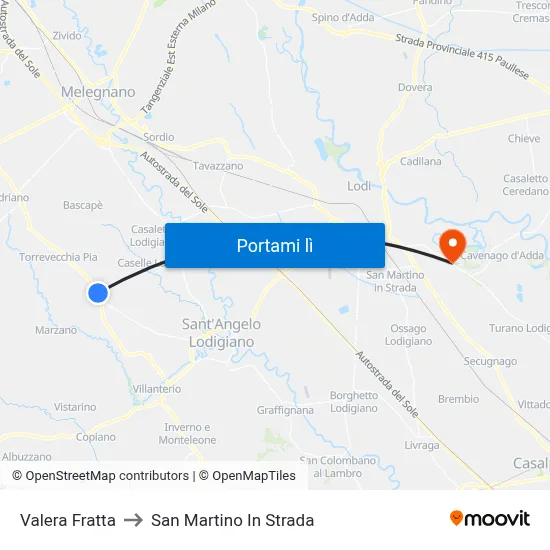 Valera Fratta to San Martino In Strada map