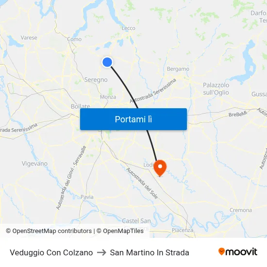 Veduggio Con Colzano to San Martino In Strada map