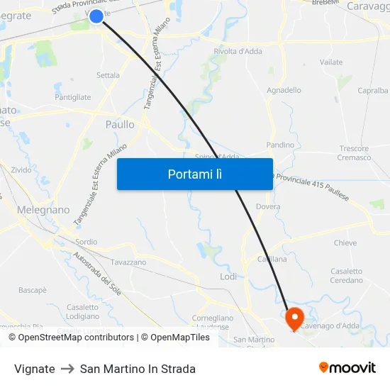 Vignate to San Martino In Strada map