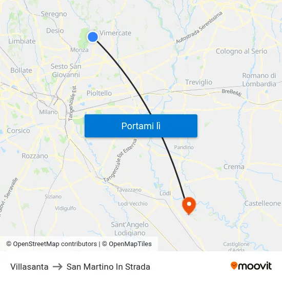Villasanta to San Martino In Strada map