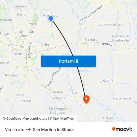 Vimercate to San Martino In Strada map