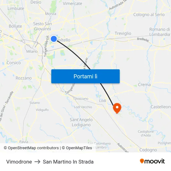 Vimodrone to San Martino In Strada map