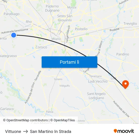 Vittuone to San Martino In Strada map