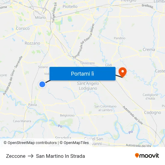 Zeccone to San Martino In Strada map