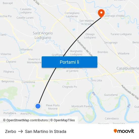 Zerbo to San Martino In Strada map