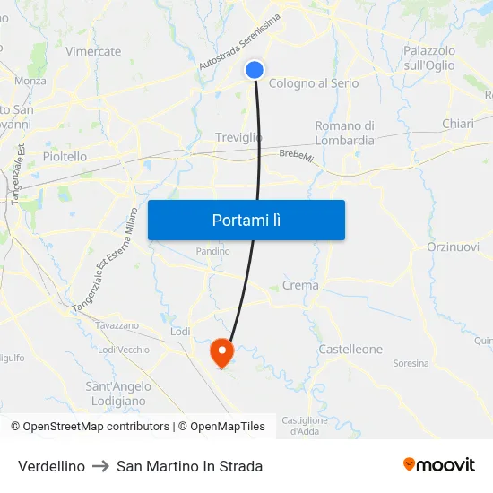 Verdellino to San Martino In Strada map