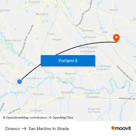 Zinasco to San Martino In Strada map