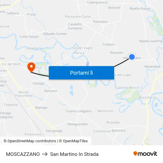MOSCAZZANO to San Martino In Strada map
