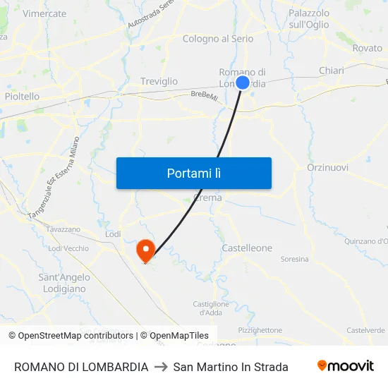ROMANO DI LOMBARDIA to San Martino In Strada map