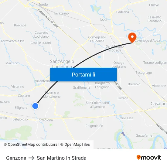 Genzone to San Martino In Strada map