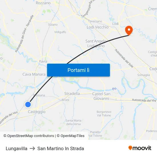 Lungavilla to San Martino In Strada map