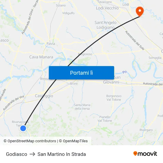 Godiasco to San Martino In Strada map