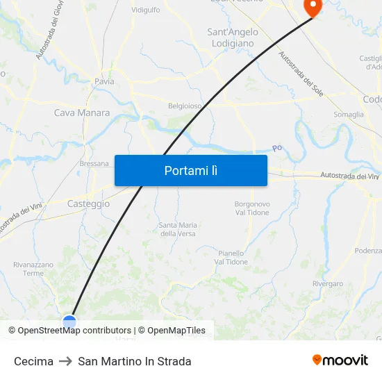 Cecima to San Martino In Strada map