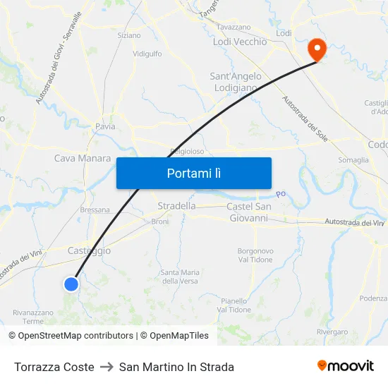 Torrazza Coste to San Martino In Strada map