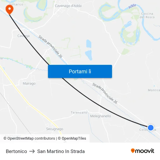 Bertonico to San Martino In Strada map