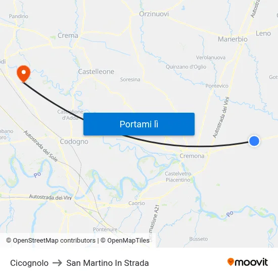 Cicognolo to San Martino In Strada map