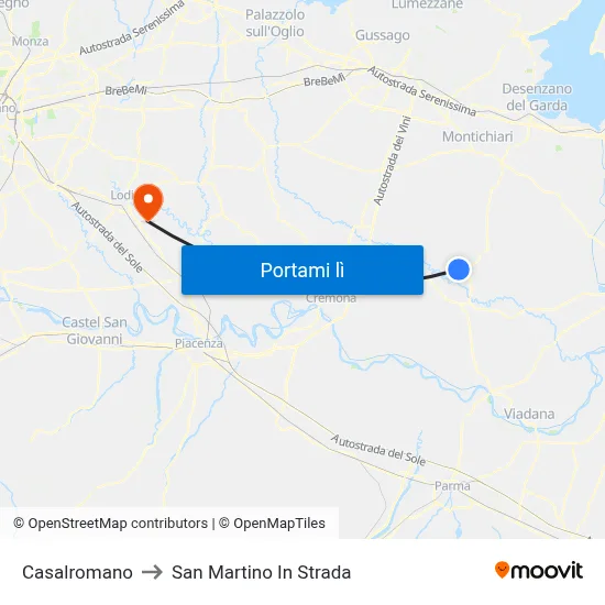 Casalromano to San Martino In Strada map