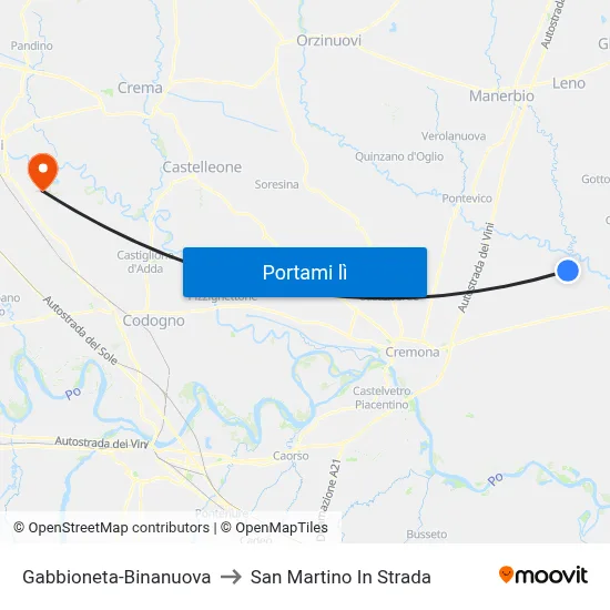 Gabbioneta-Binanuova to San Martino In Strada map